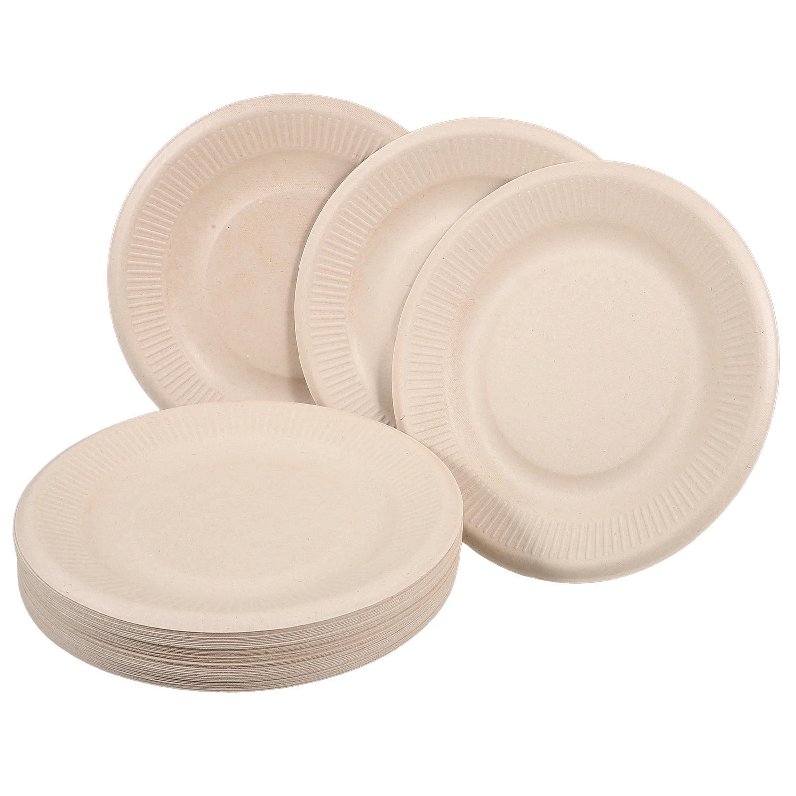 

50 Pcs Paper Plates Tableware Dessert Condiment Beige Trays for Food Heavy Duty Salad