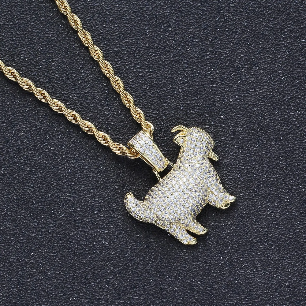 Fashion HipHop Animal Goat Pendant Necklace For Men Cuban Chain Iced Out Bling Micro Paved CZ Necklaces Punk Rock Biker Jewelry