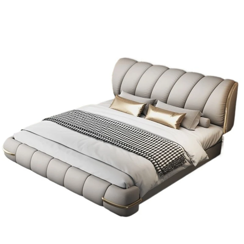 Light luxury modern simple big bed Italian high-end leather double storage