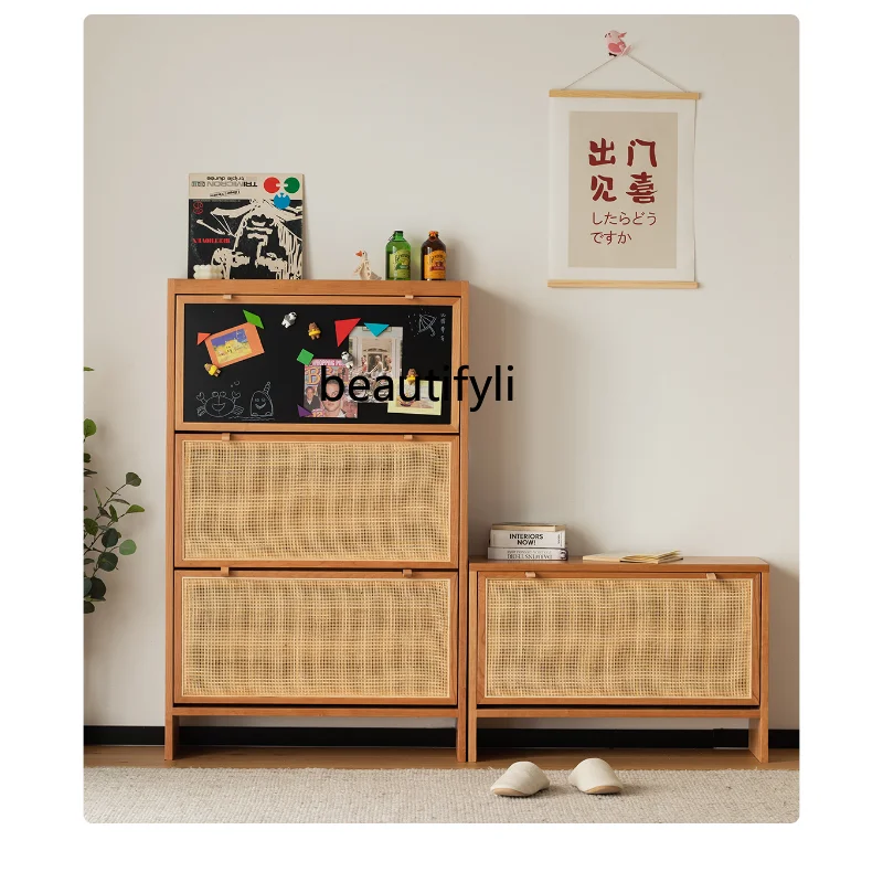 

Nordic Solid Wood Shoe Cabinet Home Doorway Ultra-Thin Japanese Simple Rattan Hallway Storage Cabinet cabinet furniture