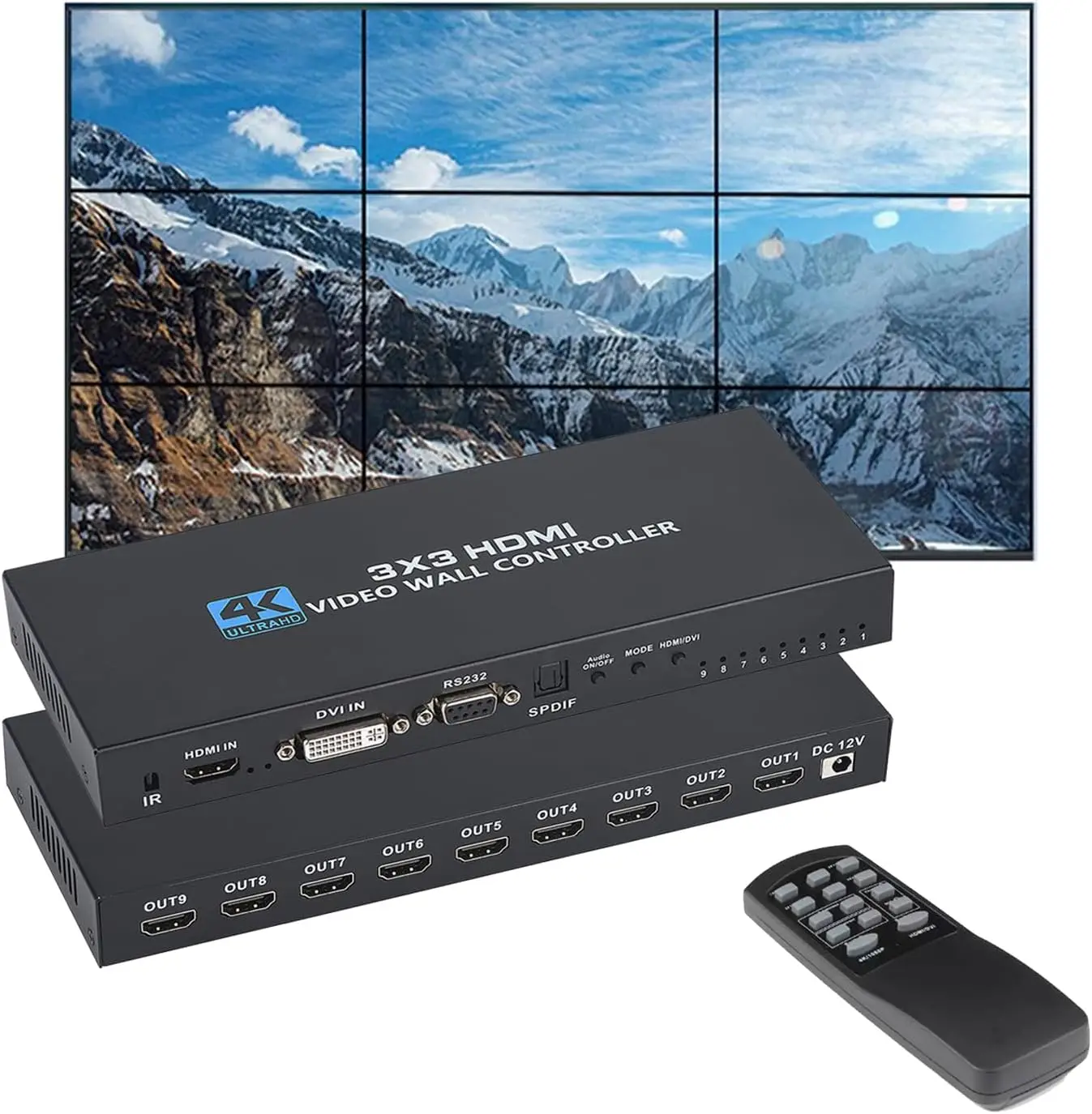 

4K HDMI Video Wall Controller 3x3 1080P HDMI TV Wall Splicing Processor 3x3 2x3 2x4 4x2 for 9 Screen Image Stitching Splicer Box