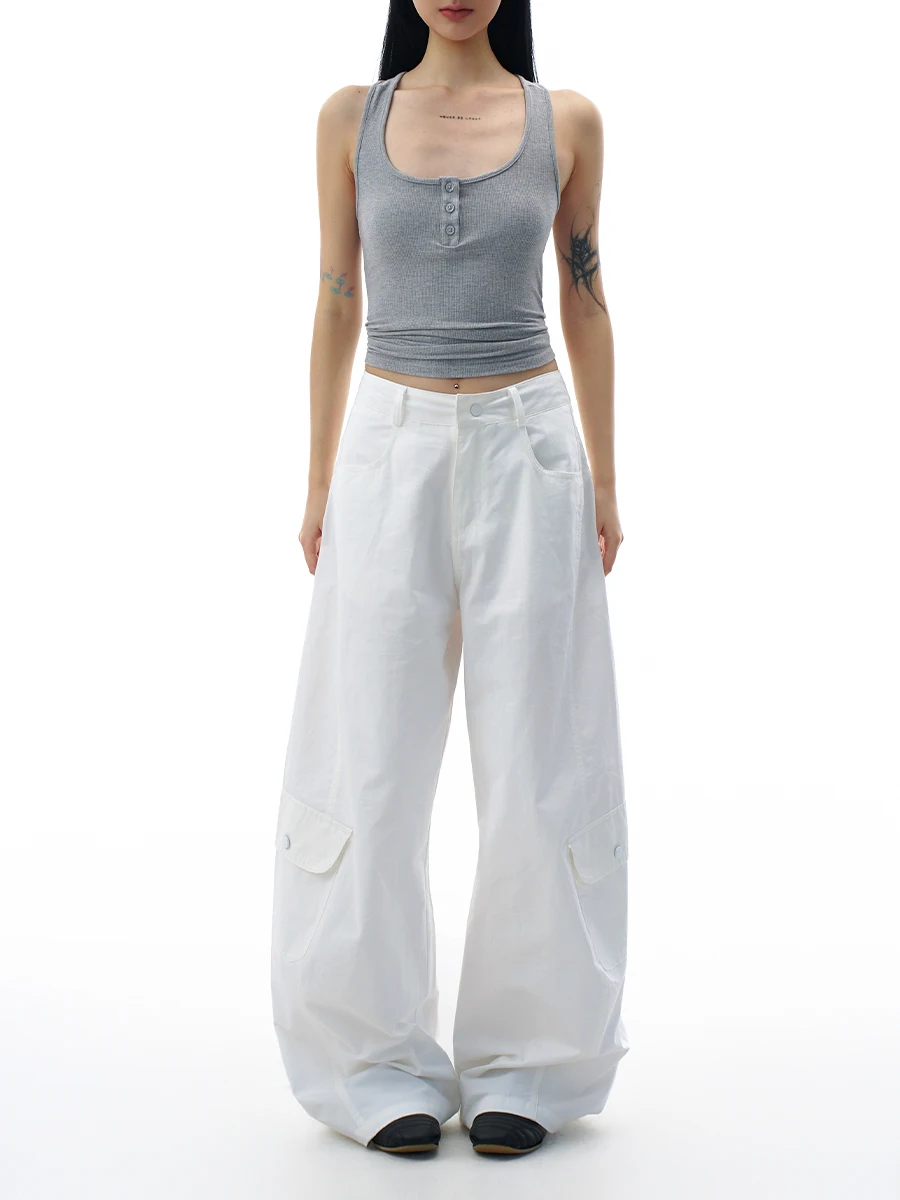 

ZHISILAO новые белые брюки-карго женские винтажные повседневные свободные брюки длиной до пола, осень 2024, уличная одежда