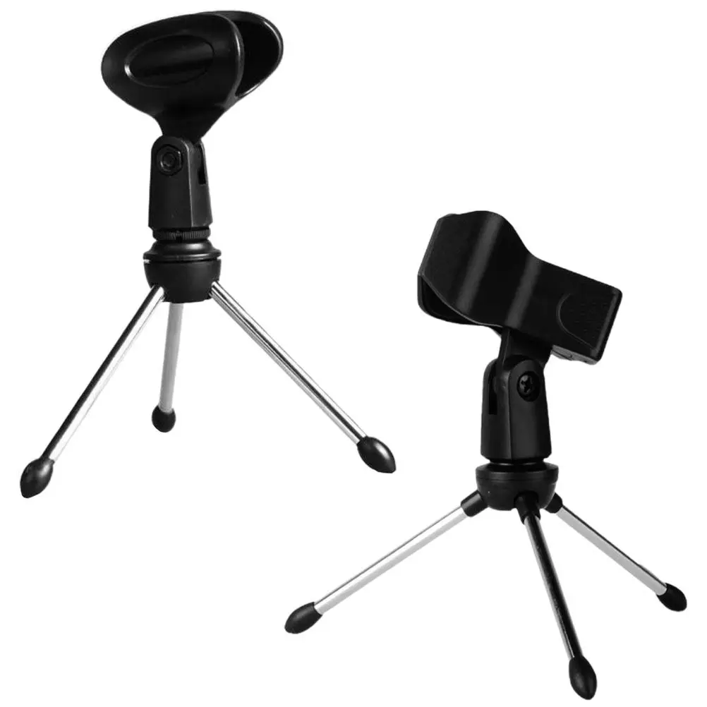 2Pcs Rotatable Microphone Stand with Triangular Base Desktop Mic Tripod Holder for Conference Broadcast Lecture Studio Use