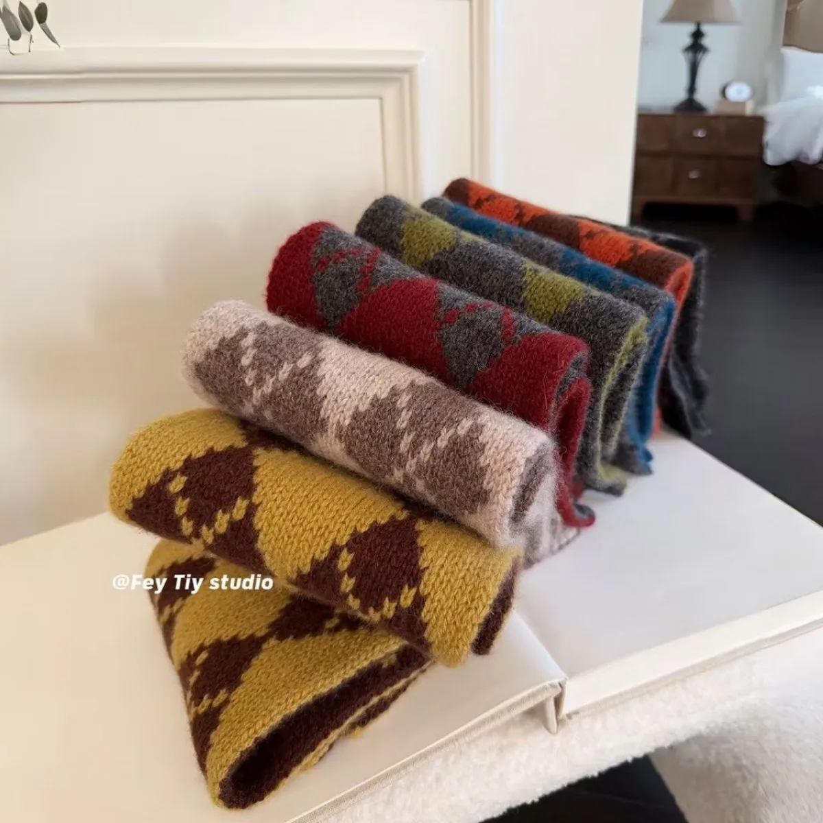 Korean Single Thickened Double-layer Pure Wool Small Scarf for Men Women 2025 Autumn Winter New Stacked Coat Warm Cross Scarf