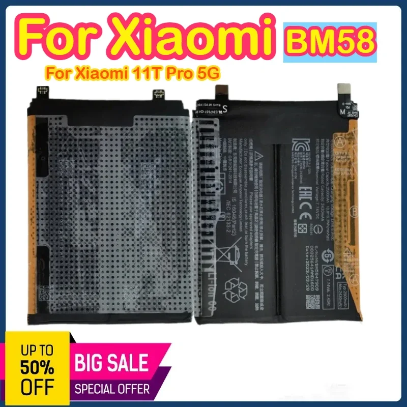 

BM58 5000mAh 3.8V Battery For Xiaomi 11T Pro 5G 11TPro BM58 Phone Battery 5000mAh Replacement Batteries In Stock BM58