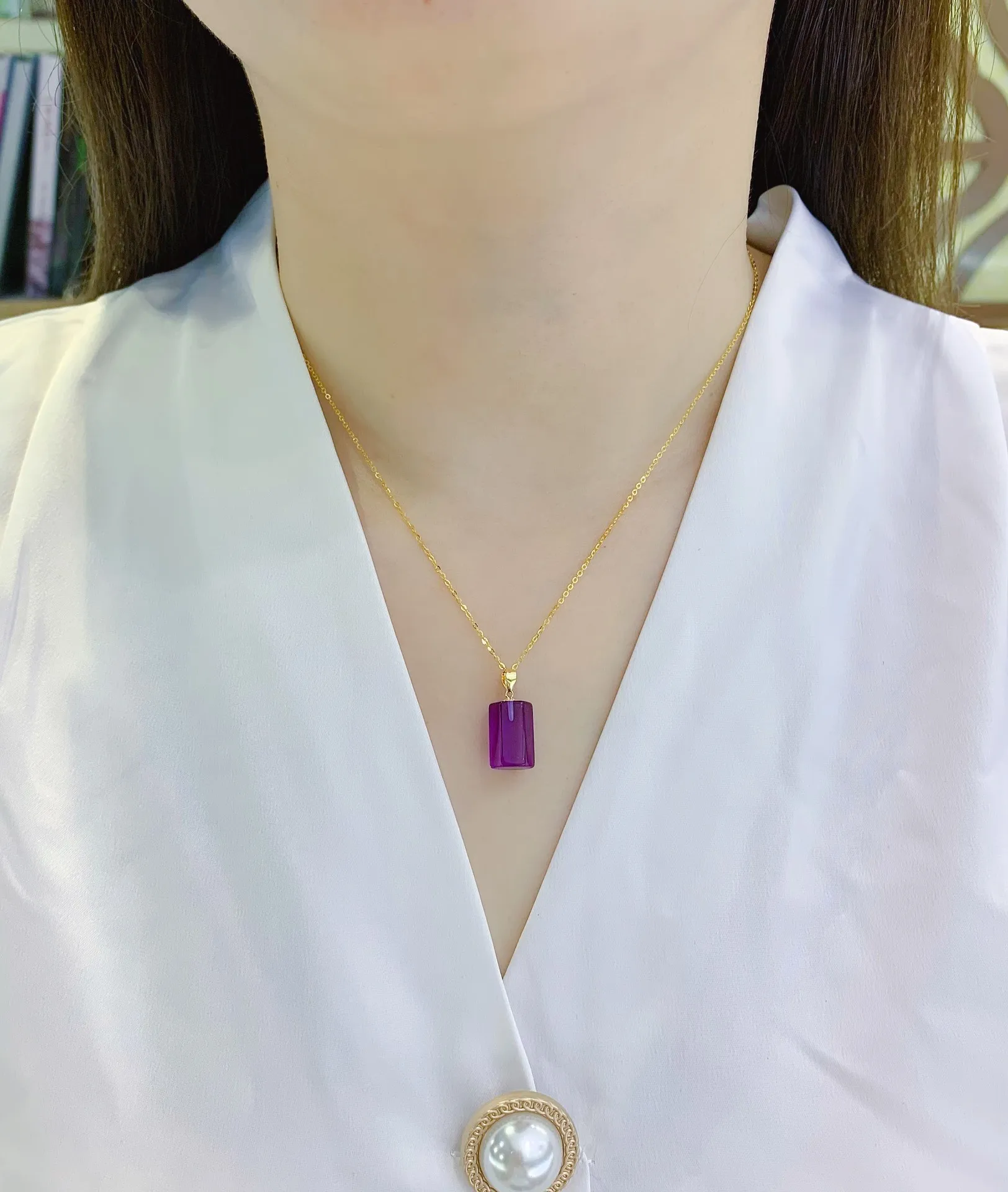 shilovem 18k yellow Gold piezoelectric amethyst Pendants fine Jewelry women trendy no necklace  new gift 8*13mm yzz081388z