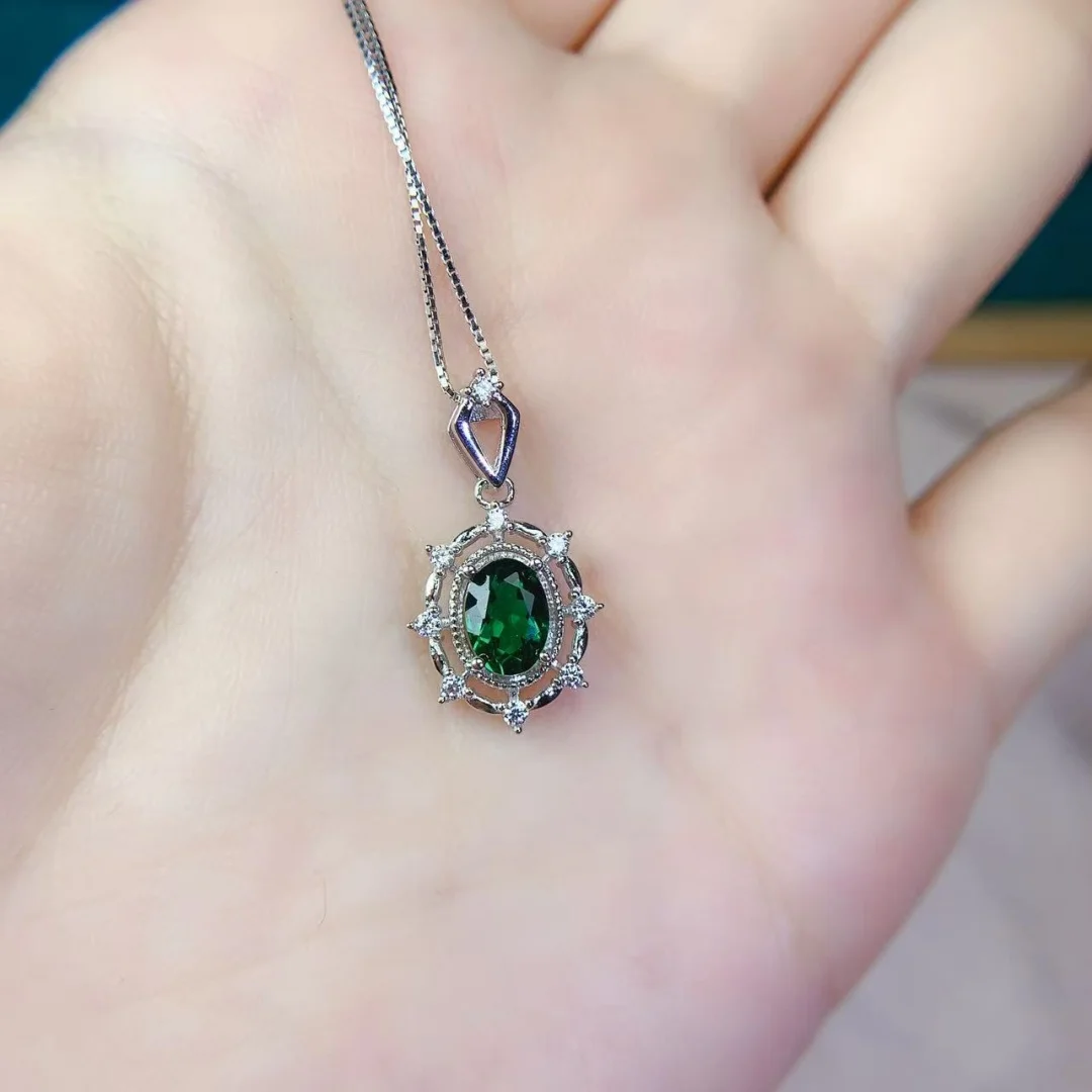 Gorgeous Diopside Gemstone Necklace Premium S925 Sterling Silver Pendant Elegant Ladies Jewelry Sparkling Sophisticated Gift