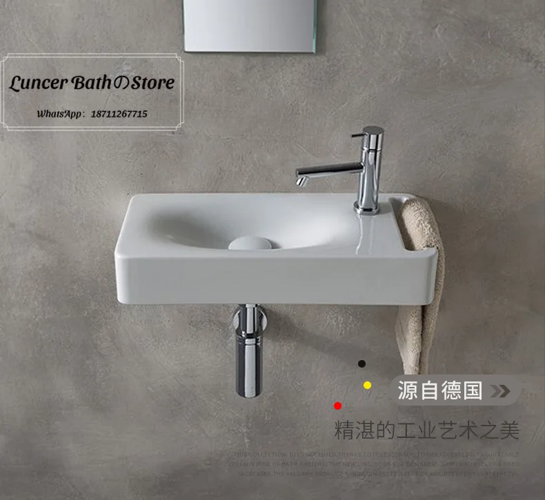 Small Space Wall Mounted Ceramic Basin, Mini Hanging Hand Wash Sink for Bathroom, Compact Washbasin for Home