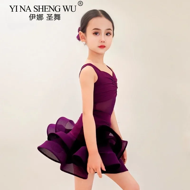 Nuevo vestido de práctica de baile latino para niños, falda de hueso de pescado para actuación de práctica de baile latino Cha Rumba de gama alta para niñas