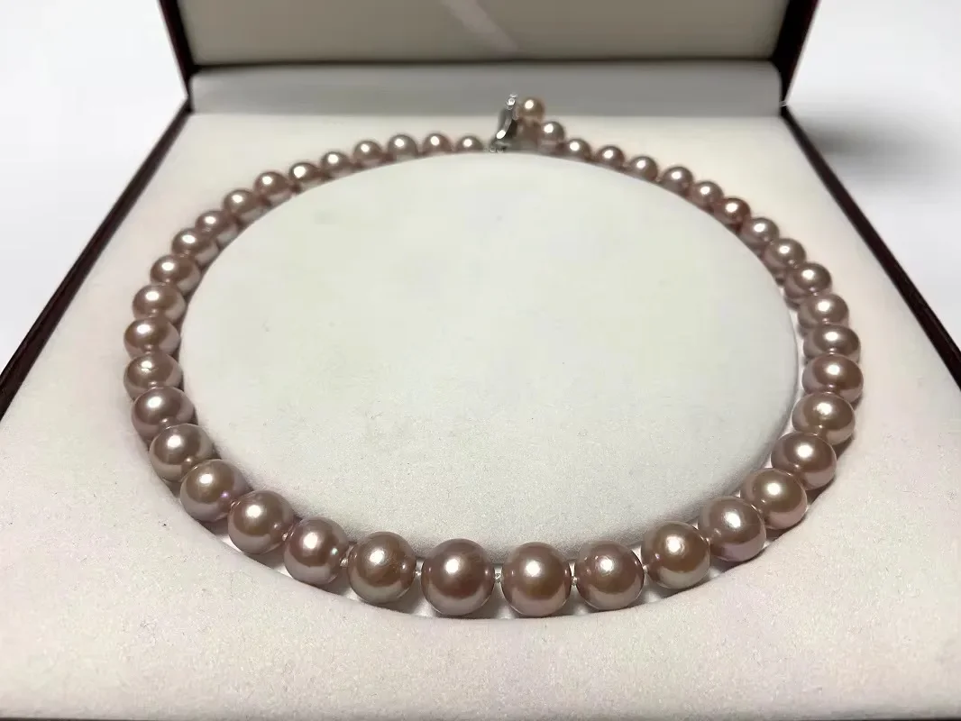 Fashion 925 Sterling Silver 10-11mm Natural Light Purple Round Genuine Pearls Necklace Jewelry Wedding Gifts for Women