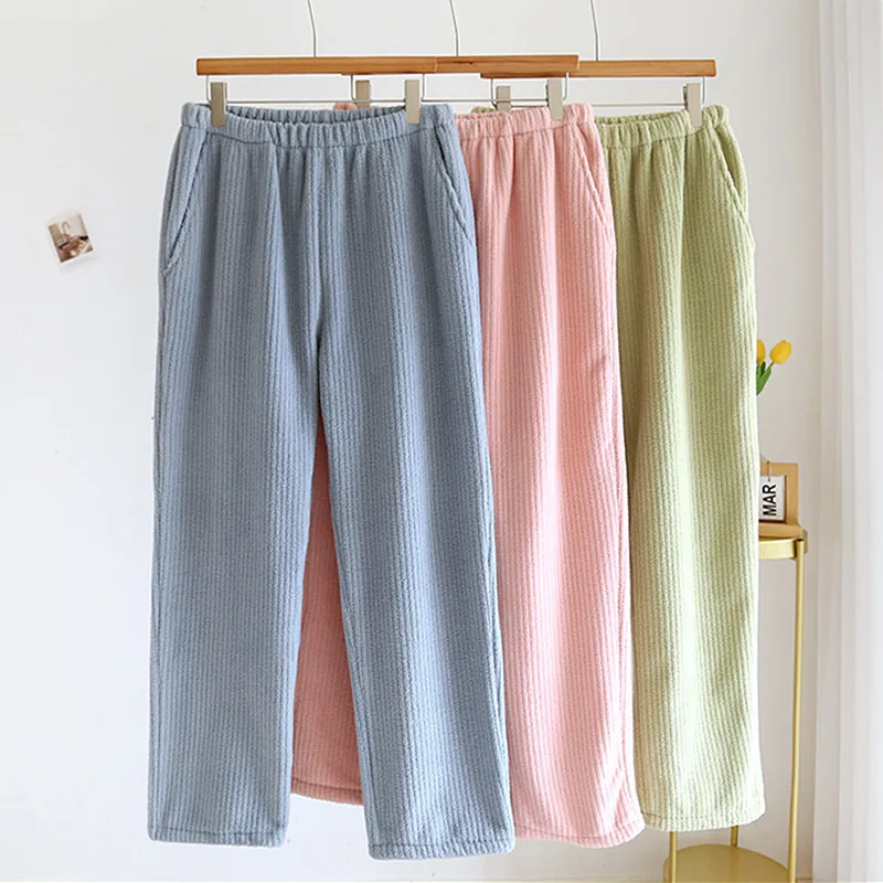 

Large Size Pajama Pants Female Winter Coral Velvet Home Wear Pyjamas Pant Flannel Thicken Warm Sleepwear Trousers Women