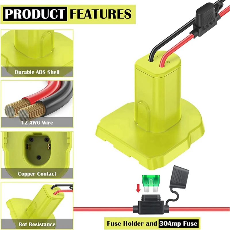 2Pack Power Wheel Adapter For Ryobi 18V Battery Adapter Power Wheels Battery Conversion With Fuses&12AWG Wire Terminals