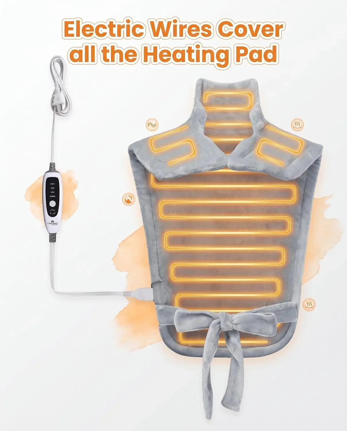 Weighted Electric Heating Pad for Back, Neck & Shoulders, 22 X 33 in, 4 Adjustable Heat Settings, Fast Heating, Auto Shut-Off, Soft Washable Velvet Cover