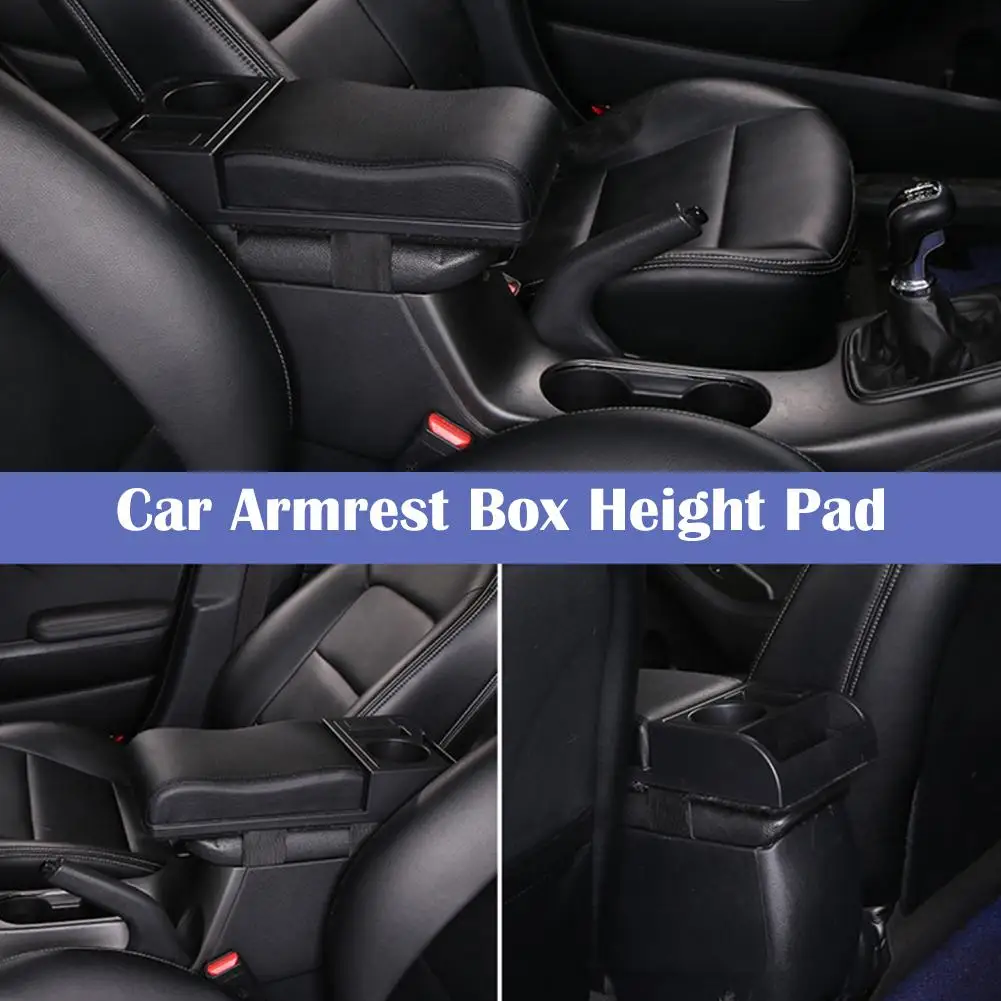 Car Armrest Pad PU Leather Elbow Support Cushion with Cup Holder Storage Slot Universal Auto Arm Rest Protector Interior Access