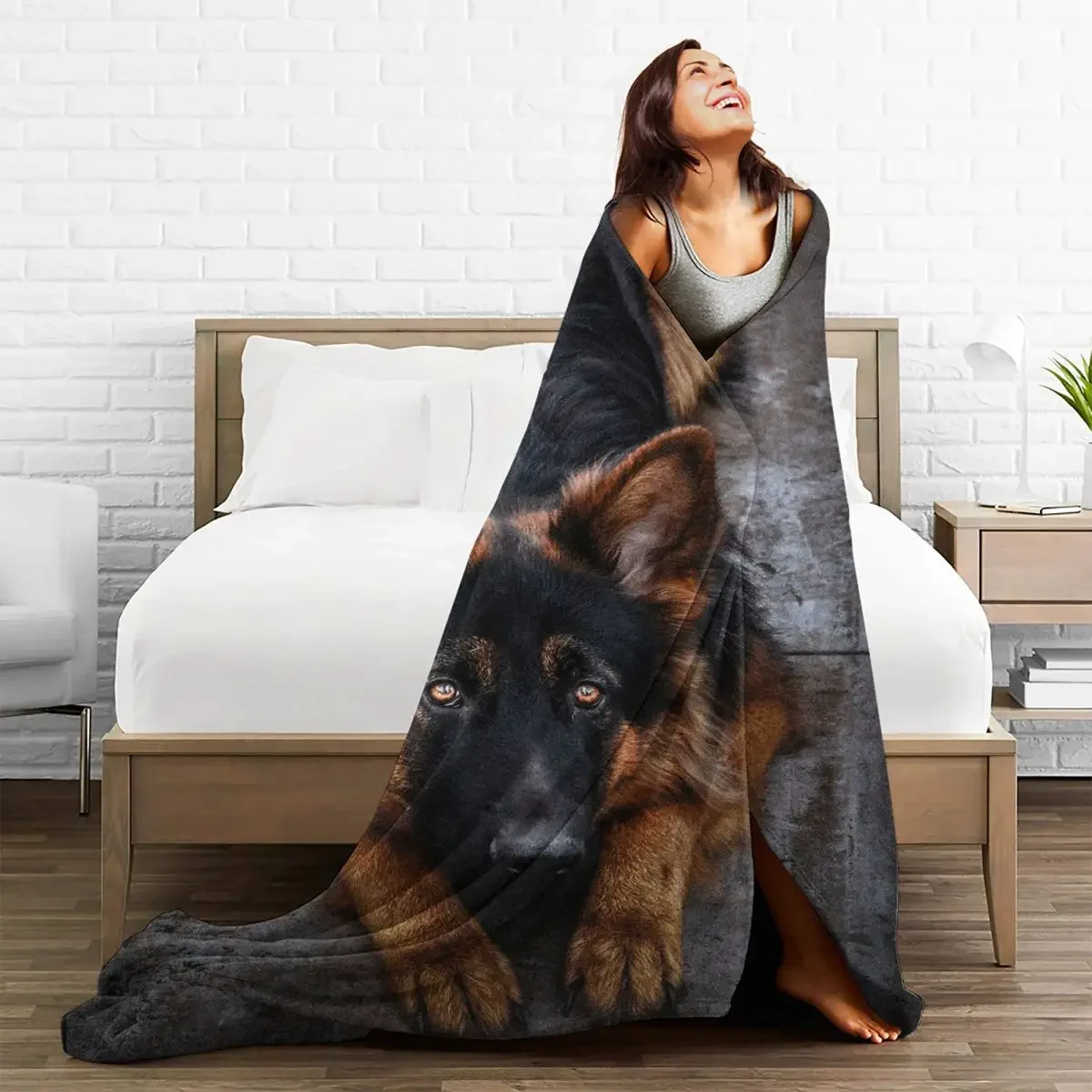 

German Shepherd Dog Baby Blanket Sofa Cover Fleece Spring Autumn Animal Soft Multifunction Throw for Bed Travel Bedspread