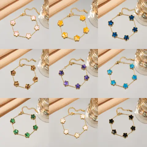 Luxury Titanium Steel Lucky Clover Bracelet for Women, 5-Flower Design Gold Plated Non-Fading Chain, Elegant Daily Wear Jewelry