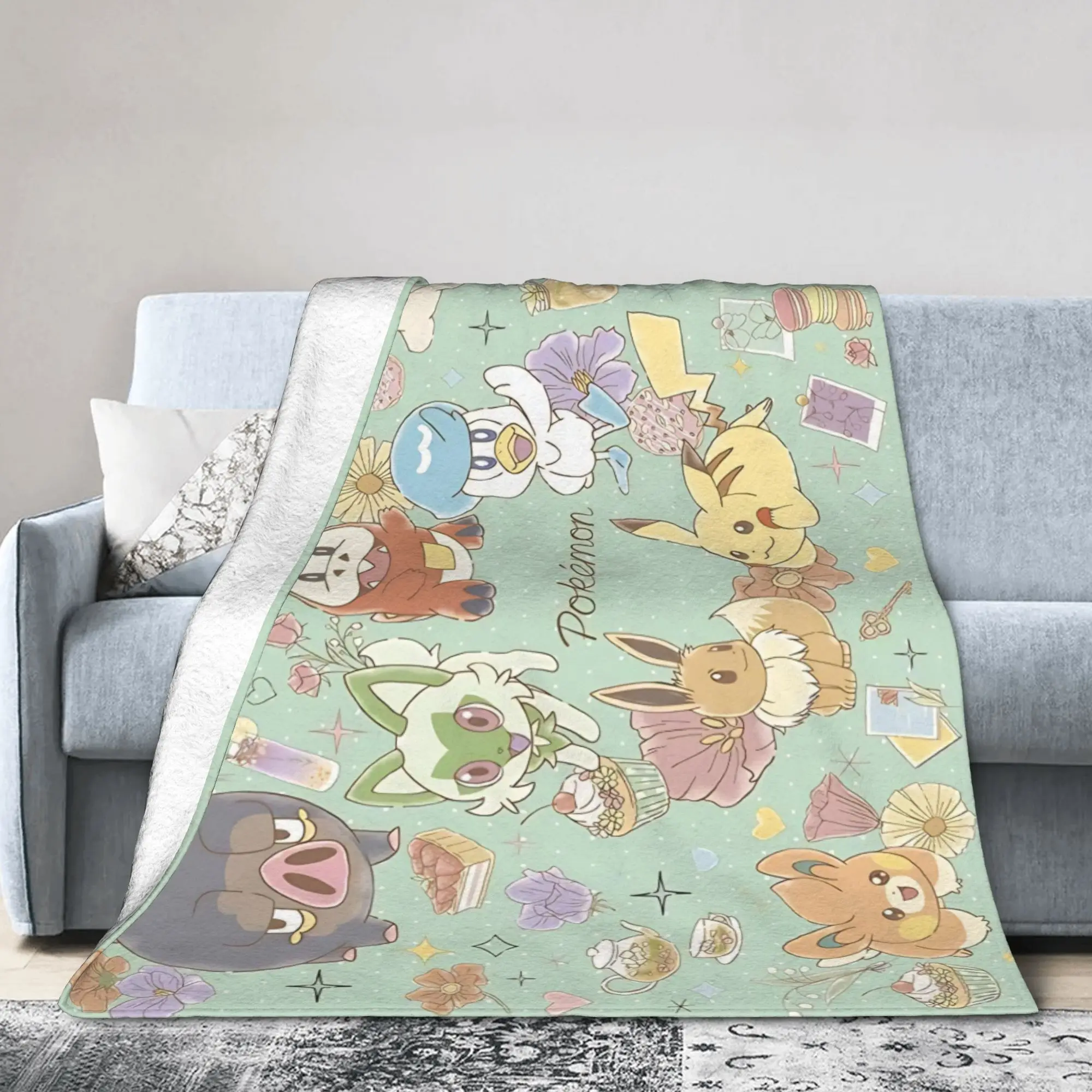 Poke-Mon Cartoon Plush Blanket Cute Pikachus Custom Throw Blanket for Home 150*125cm Bedspreads
