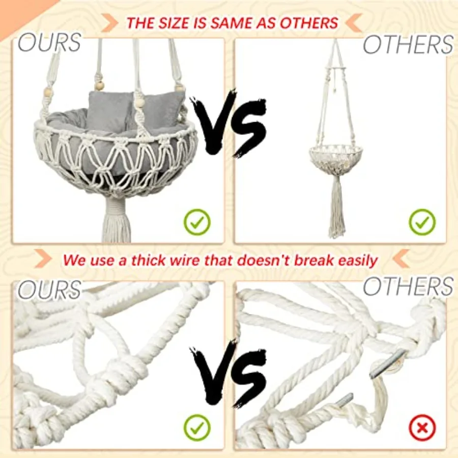 3 Pcs Macrame Cat Hammock, Including Hanging Kitten Bed Scratcher Scratch Pad Swing Bed for Small Cat Small Dog 40 x 12 Inch, C