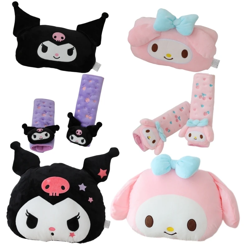 Sanrio Kuromi My Melody Back Cushion Car Seat Lovely Headrest Seat Belt Cover Lumbar Support Cushion Japanese Style Throw Pillow