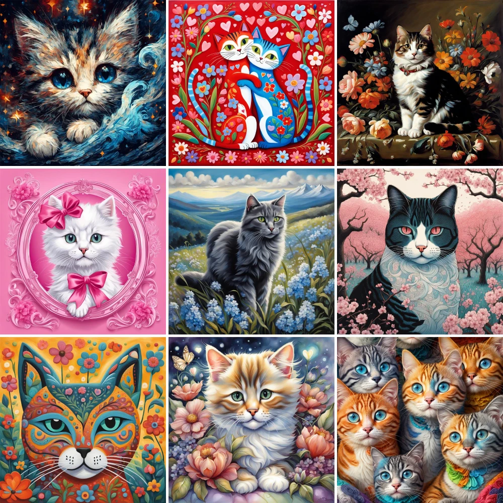 Animal Pet Cat Flowers Pre-stampato punto croce ricamo fai da te Kit completo cucito lavoro a maglia artigianato Design stampato all\'ingrosso