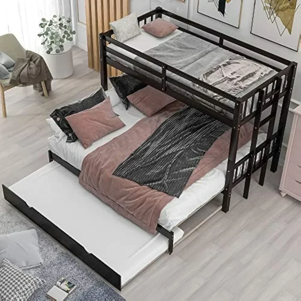 Bunk Beds Twin Over Twin/King with Trundle, Twin Over Pull-Out Bunk Bed, Extendable Bunk Beds