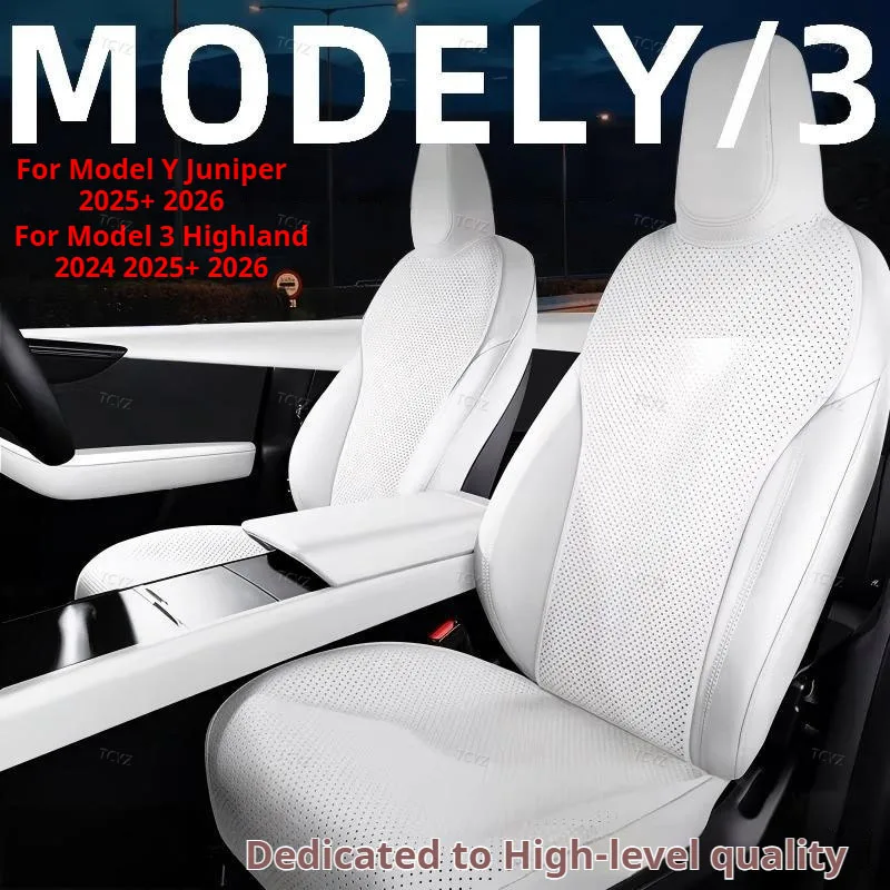 Ventilated Car Seat Cushion for Tesla Model Y Juniper 2025 2026 Breathable Cooling Seat Cover with Headrest,All-Season Comfort