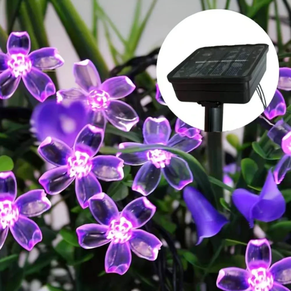 Waterproof Solar LED Cherry Blossom Fairy String Light Outdoor Garden Decoration Flower Lamp For Patio Yard Party Decor
