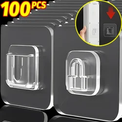 2/100PCS Double-Sided Hook Strong Adhesive Transparent Traceless Wall Hook for Kitchen Bedroom Storage Holder Plug Socket Hanger