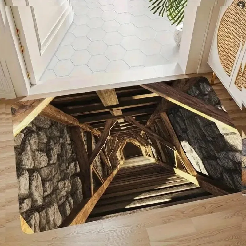 2D Front Door Mat Indoor Outdoor Entrance Optical Illusion Rug Ground Crack Illusion Rug Easy Clean Entryway Mat Home Decor IINS