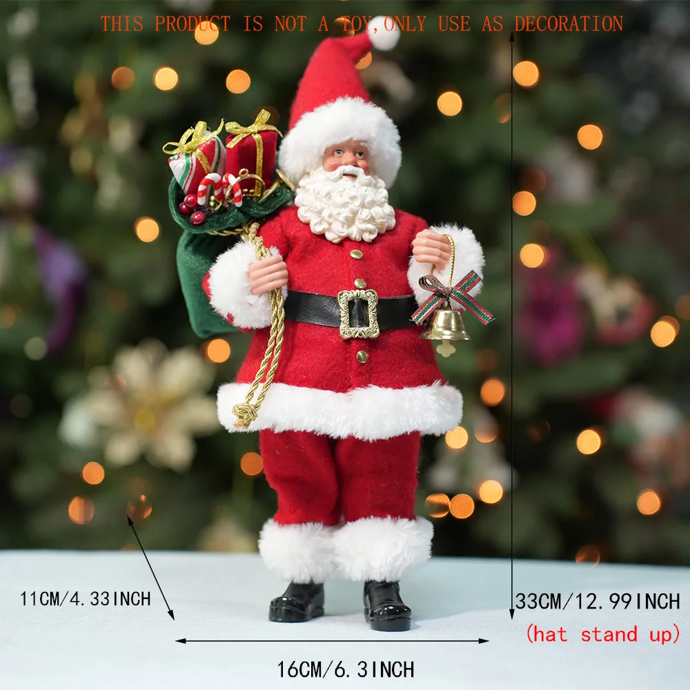 Christmas Decorations Standing Santa Claus Figurine Carrying Bell Sack Full of Gifts Present Boxes Ornaments Xmas Decor for Home