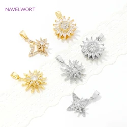 Trendy Rotatable Pendants Fittings18K Gold Plated Brass Sun /Sunflower/Four-Angle Star Charms Pendants For DIY Jewelry Crafts