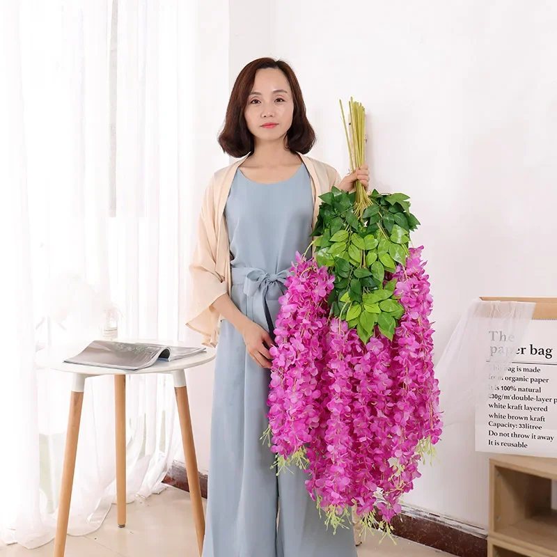

12pcs Artificial Flowers Silk Wisteria Vine Silk Hanging Flower Wedding living Party Garden Outdoor Greenery Home Wall Decor