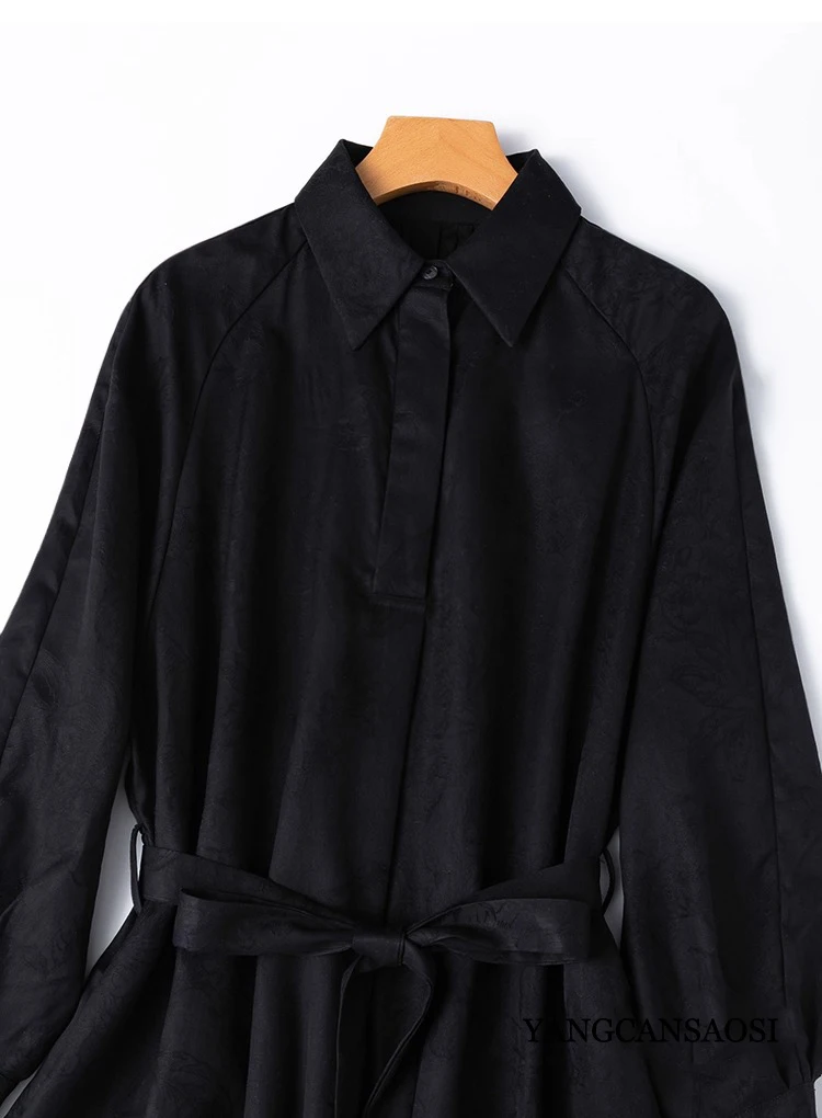 40MM Pesante 100% Seta di gelso naturale Nube profumata Filato Colletto POLO Manica a lanterna Camicia Stile Abito alla moda da donna