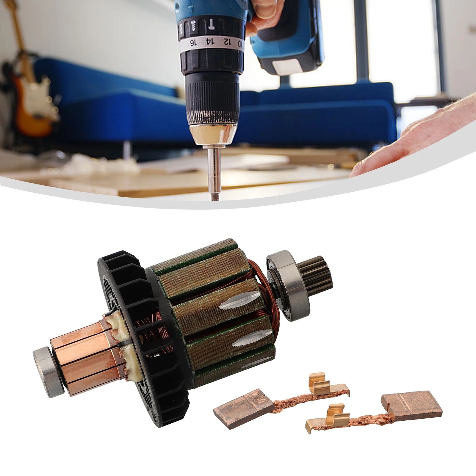 

619380-9 619583-5 Armature Rotor Anchor With 194427-5 CB-440 Carbon Brush For DDF482 DHP482 DDF482Z Drill Screwdriver