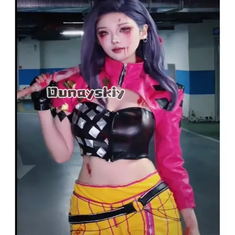 KS*26Anime Game DBD Cosplay Mina Costume Punk Fashion Y2K Battle Suit Coat Shorts Belt Gloves Purple Wigs Halloween Christmas