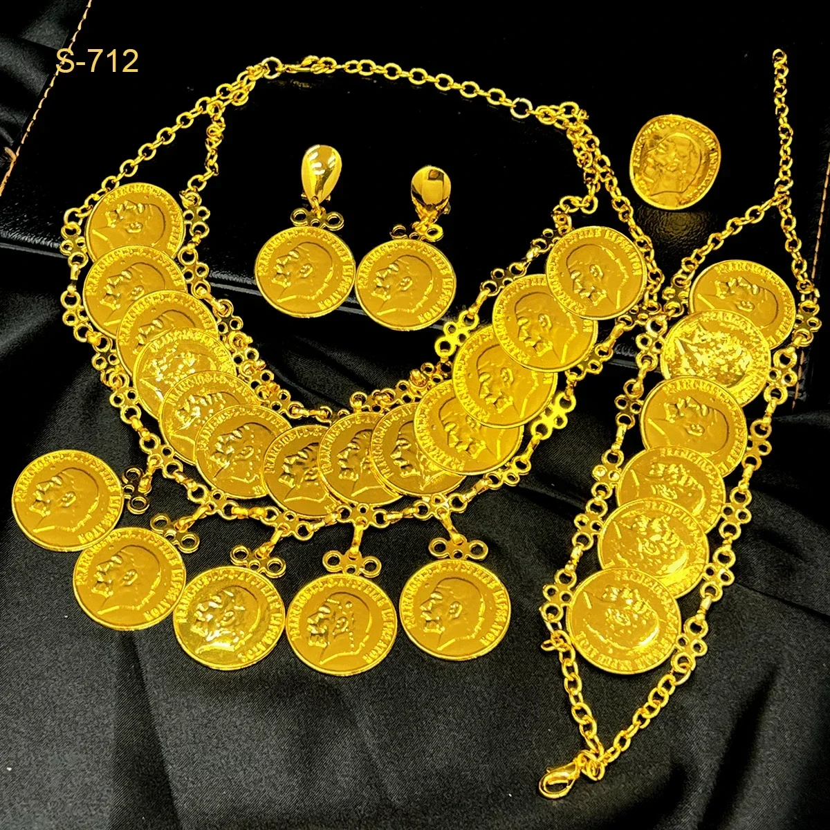 Luxury Ethiopian 24K Gold Color Jewelry Set For Women African Hawaiian Choker Coins Pendant Necklace Bracelet Set Wedding Gifts