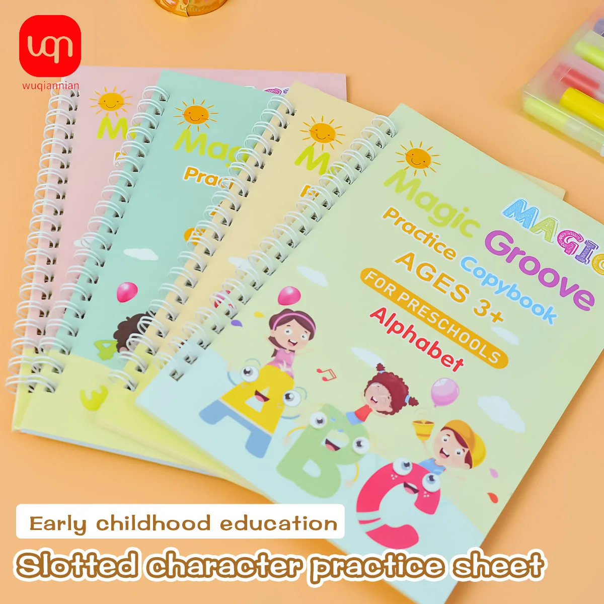 WQN-4PCS Magic Copybook English Reusable Writing Practice Book English Handwriting Calligraphy Stationery Supplies