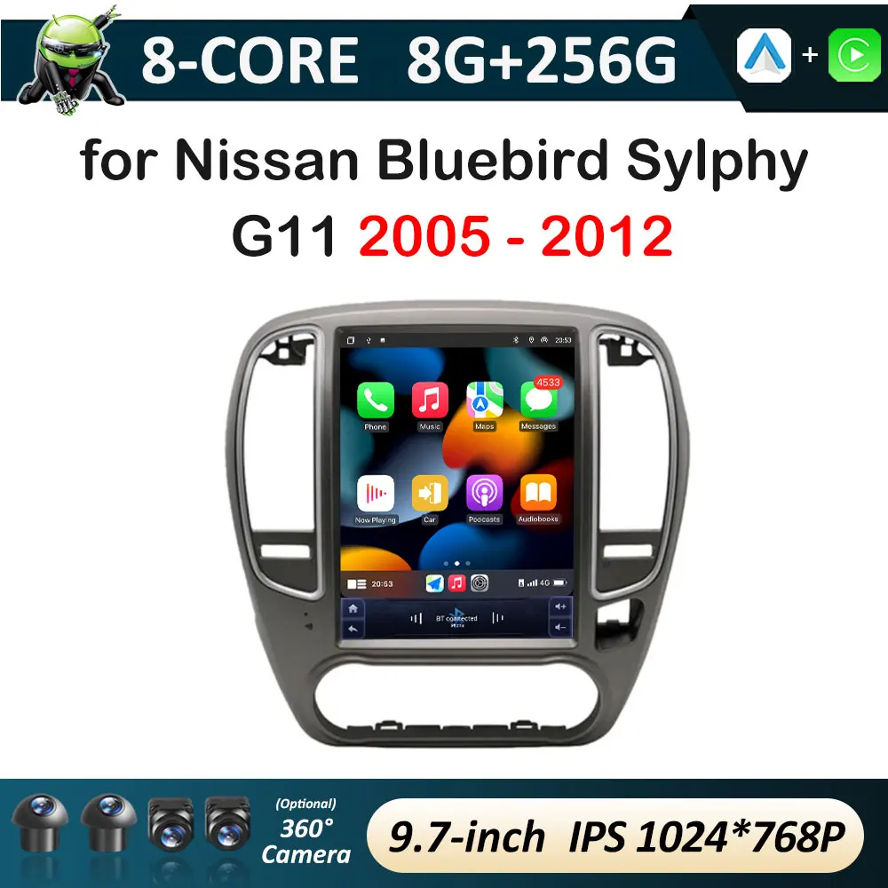 9.7 inch Wireless Carplay Cooling fan for Nissan Bluebird Sylphy G11 2005 - 2012 Car Multimedia Video Player Coooling Fan