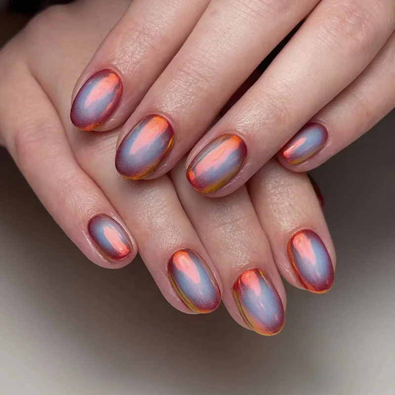 

24pcs Dreamy Press-On Nails - Ombre Pastel Shades Short Oval Shape (Multi Sizes) False Nails Detachable Finished Nail Tips