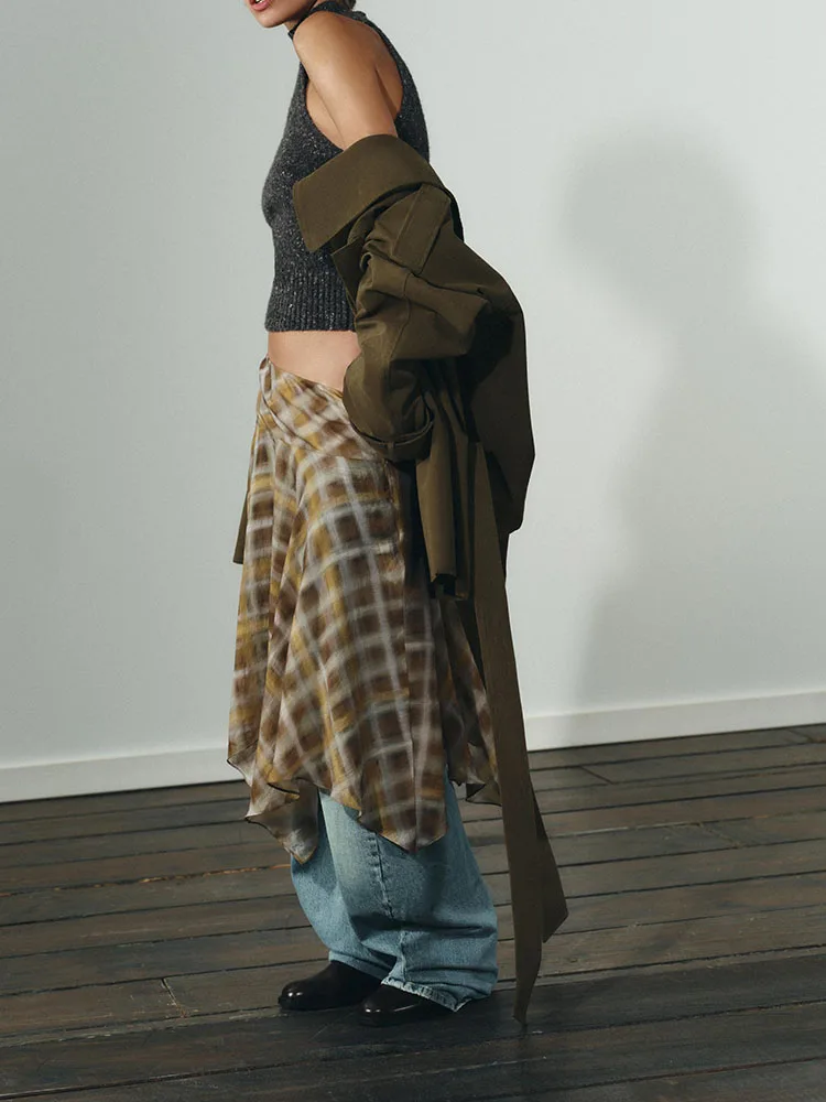 Invierno 2025 Nueva falda midi a cuadros Faion cómoda e informal dulce Ropa de mujer Ele Sle puesta en escena Tradicional...