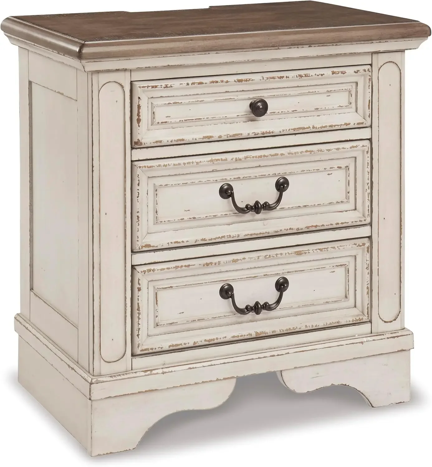 Signature Design by Ashley Realyn French Country 3 Drawer Nightstand with Electrical Outlets USB Ports 27.75