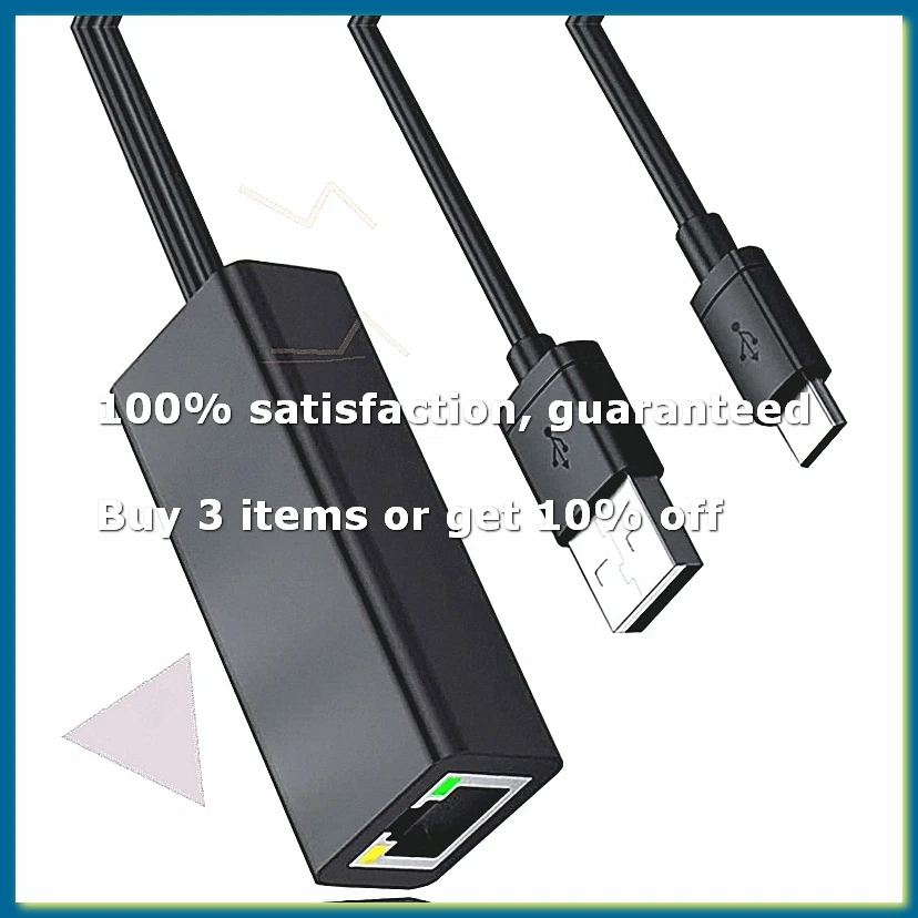 Ethernet Adapter with Power Cable for (2Nd Gen), 4K Stick,TV Square, Micro-USB to RJ45 Wired LAN Adapter ,Black