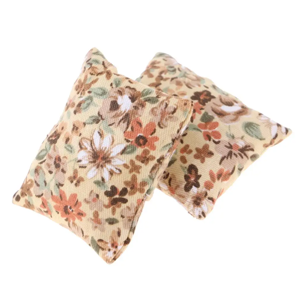 2 Pieces Floral Printed Cushions for Sofa Bedroom Living Room Beige Accessory