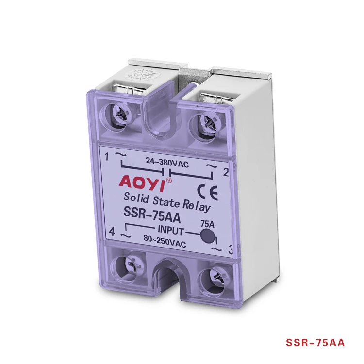 AOYI الشركة المصنعة الأصلية SSR-75AA مرحل الحالة الصلبة AC إلى AC أحادي الطور