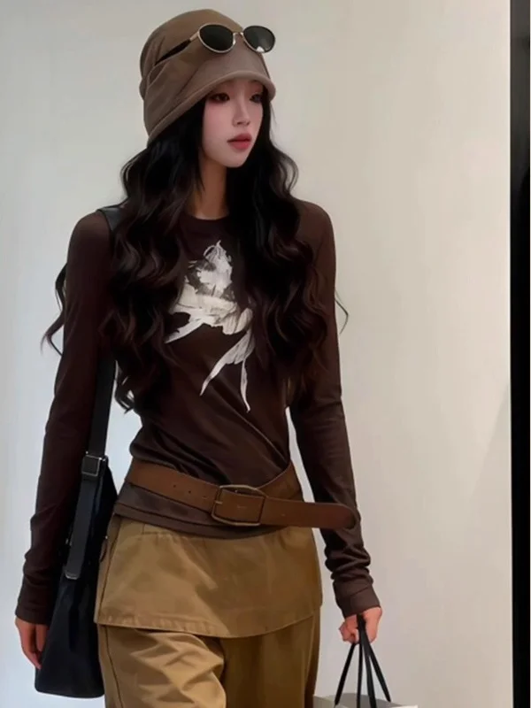 

American Design Sense Women's Long Sve Versatile Top And Unique Casual Pants Two Piece Set Early Autumn Faionable Outfit