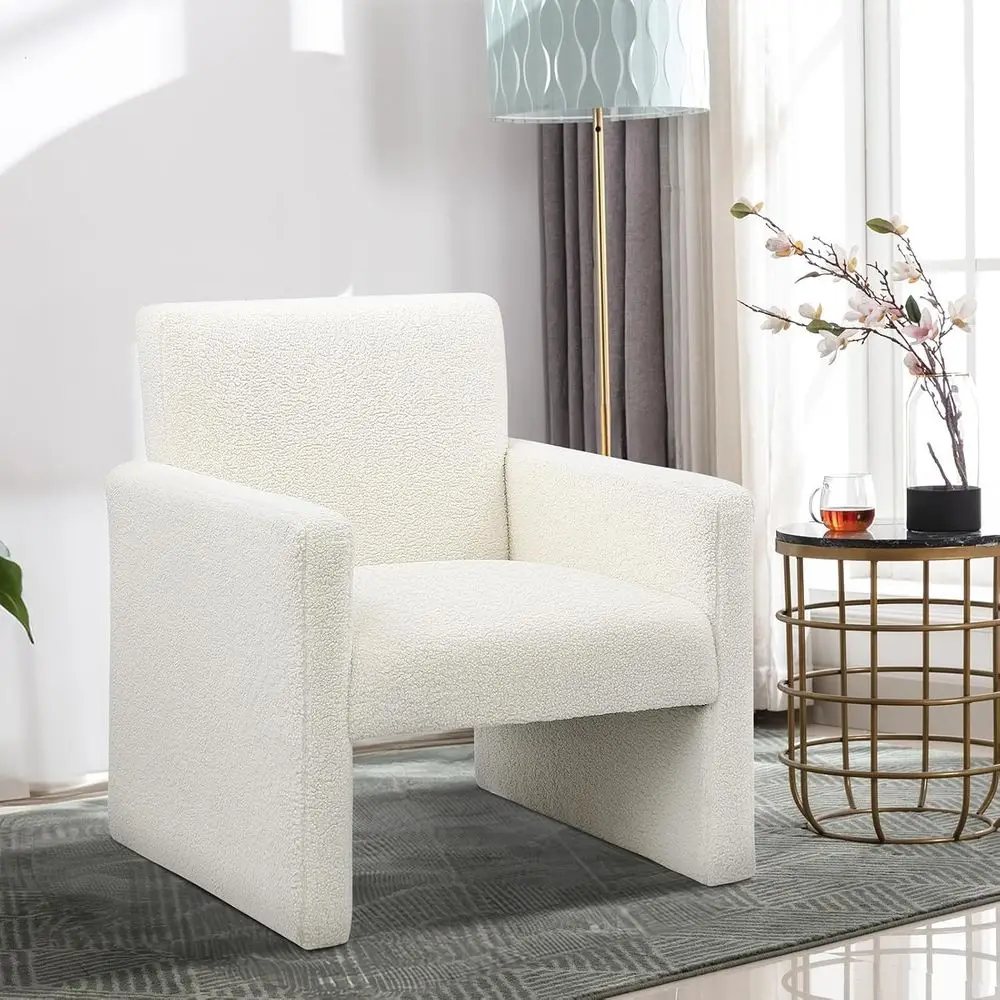 

Upholstered Accent Chair for Living Room, White Reading Chair for Bedroom, Comfortable Sherpa Lounge Chair for Office