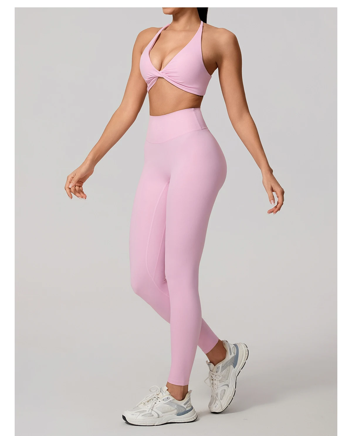 Hearuisavy Damen Workout-Set 2-teilig Sport-BH Hochtaillierte Leggings Rückenfreies Yoga-Top Fitness-Laufhose für Frauen – Detail 20