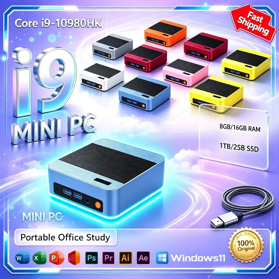 Intel Core I9-10980HK MINI PC High Performance Portable Office Windows 11 16GB RAM 1TB/2TB SSD Wifi6 BT5.2 Multiple Colors Hot