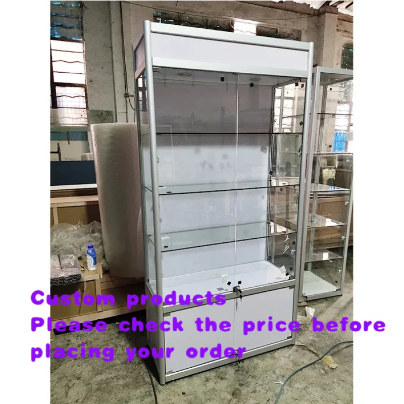 custom.LED Lit Guangzhou High Quality Souvenir Display Showcase Tiered Shelves Glass Back