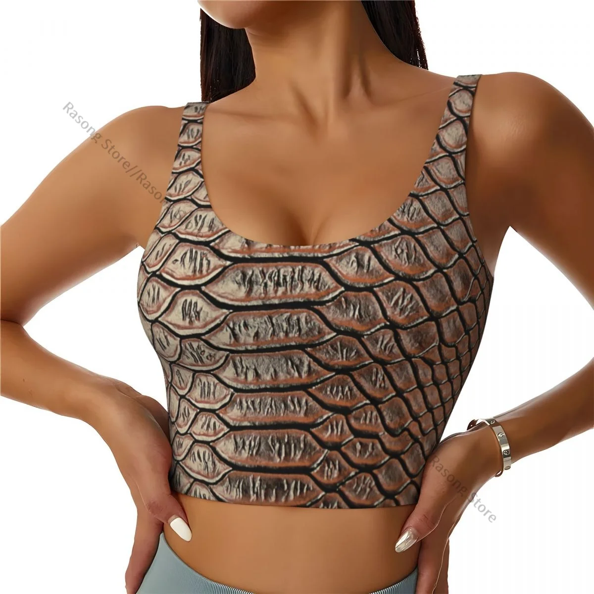 Sports Bra Women Running Yoga Clothes Vest Snake Skin Texture Background Gathering Fitness Vest